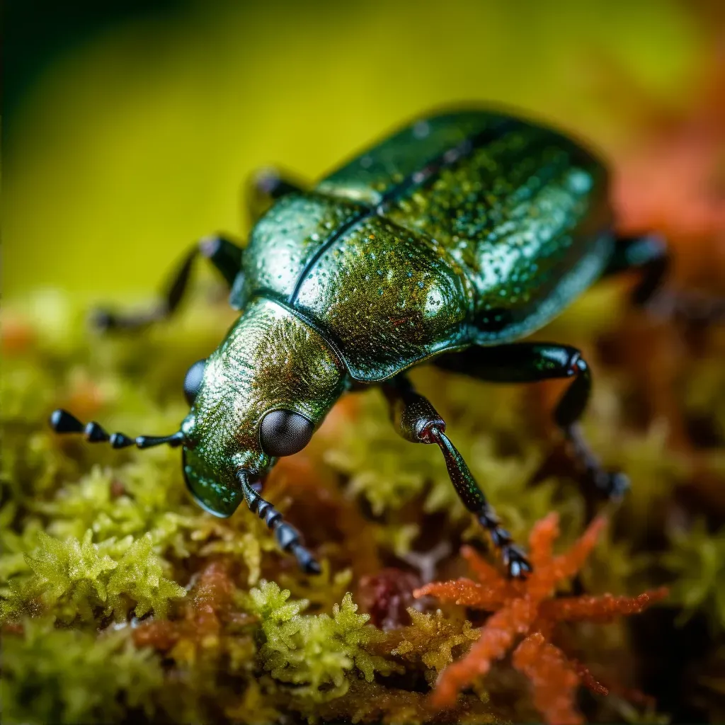 Beetle crawling on moss in close-up view - Image 2