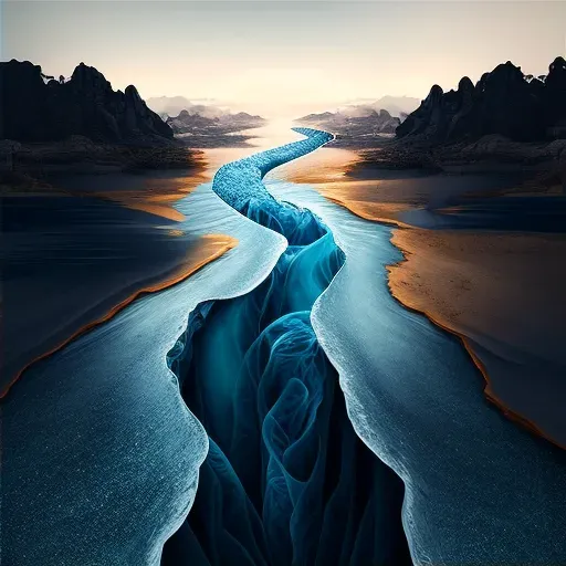 River Converging into Sea Painting