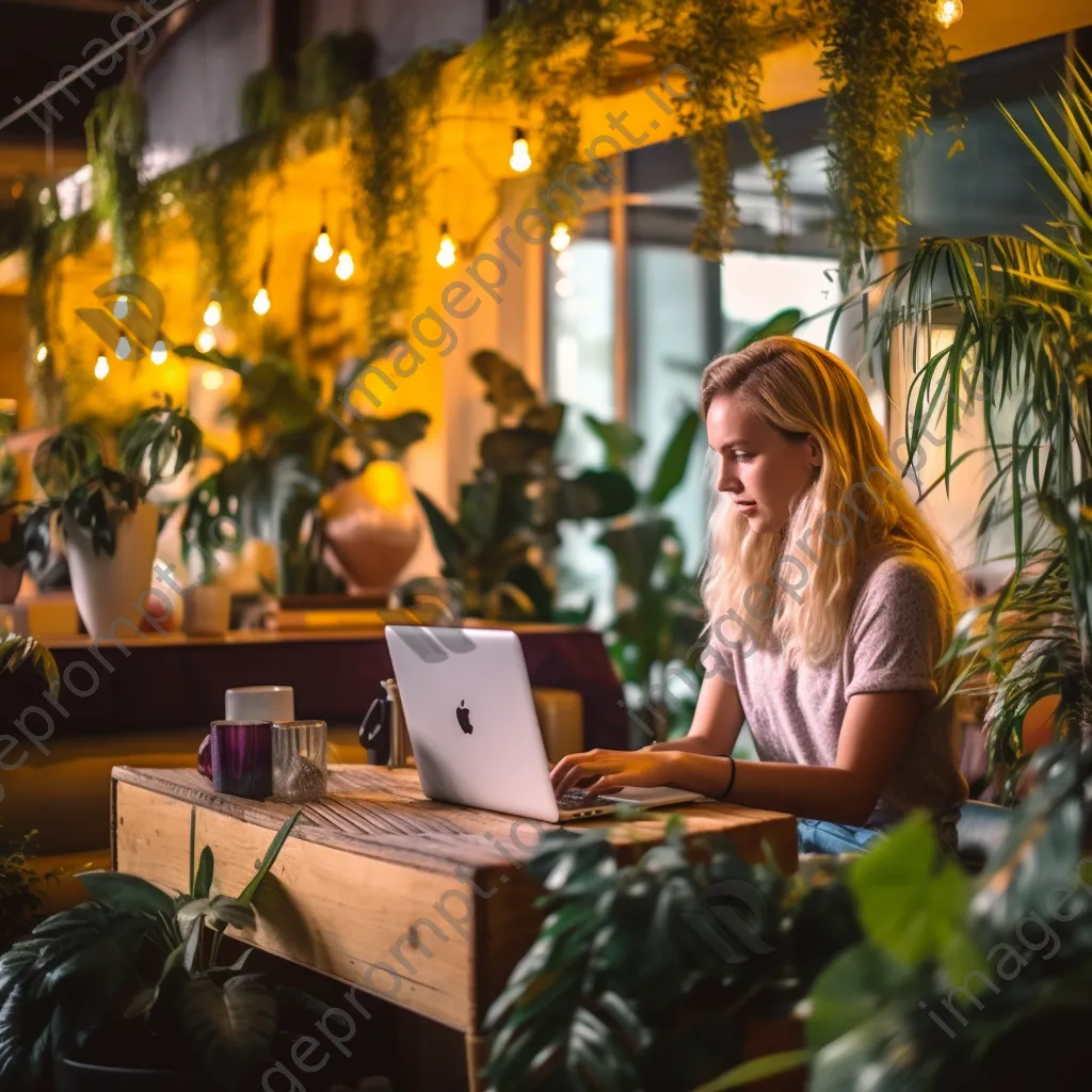 Young woman coding on a laptop in a stylish coworking space. - Image 3