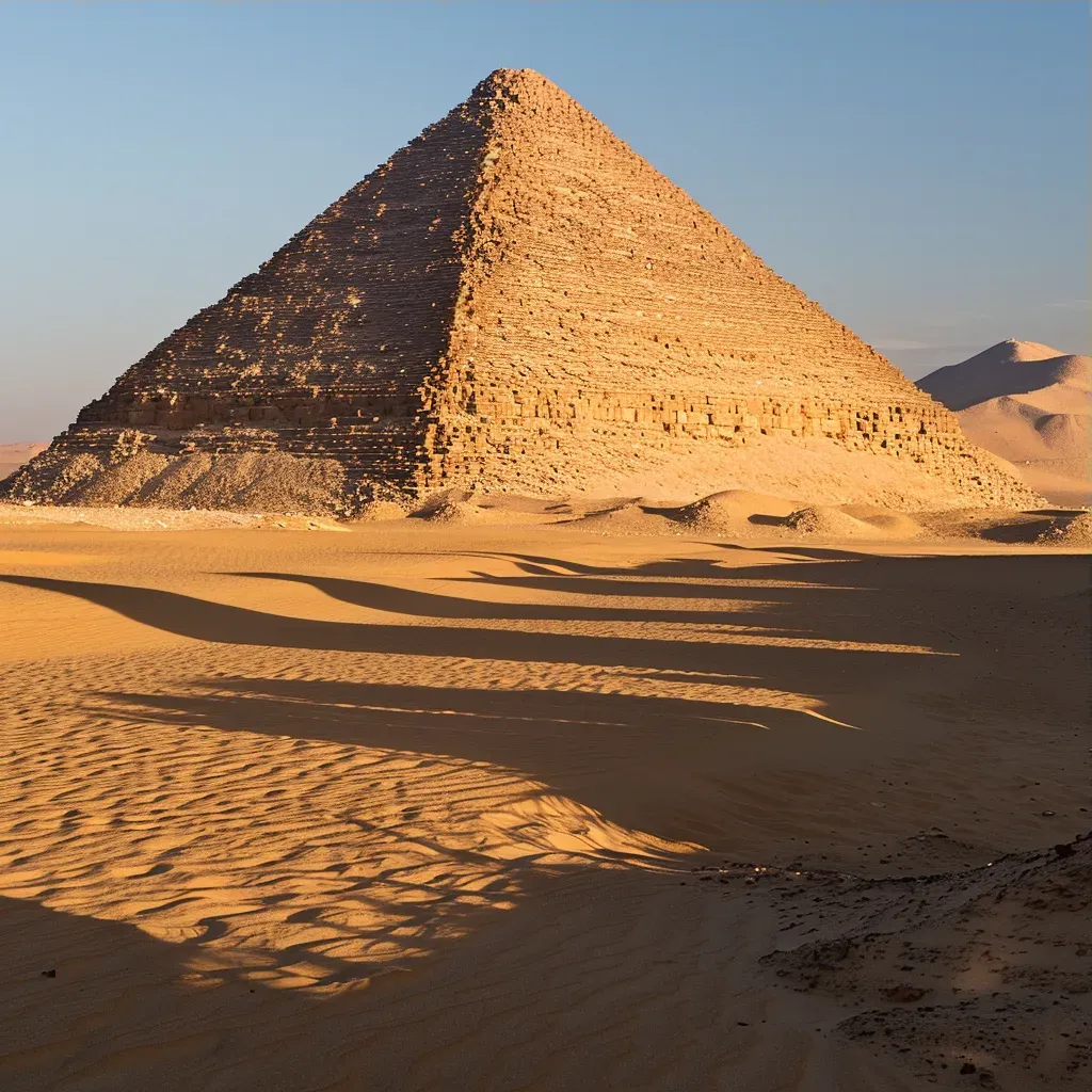 Ancient Egyptian pyramid casting shadows in the desert at sunset - Image 3