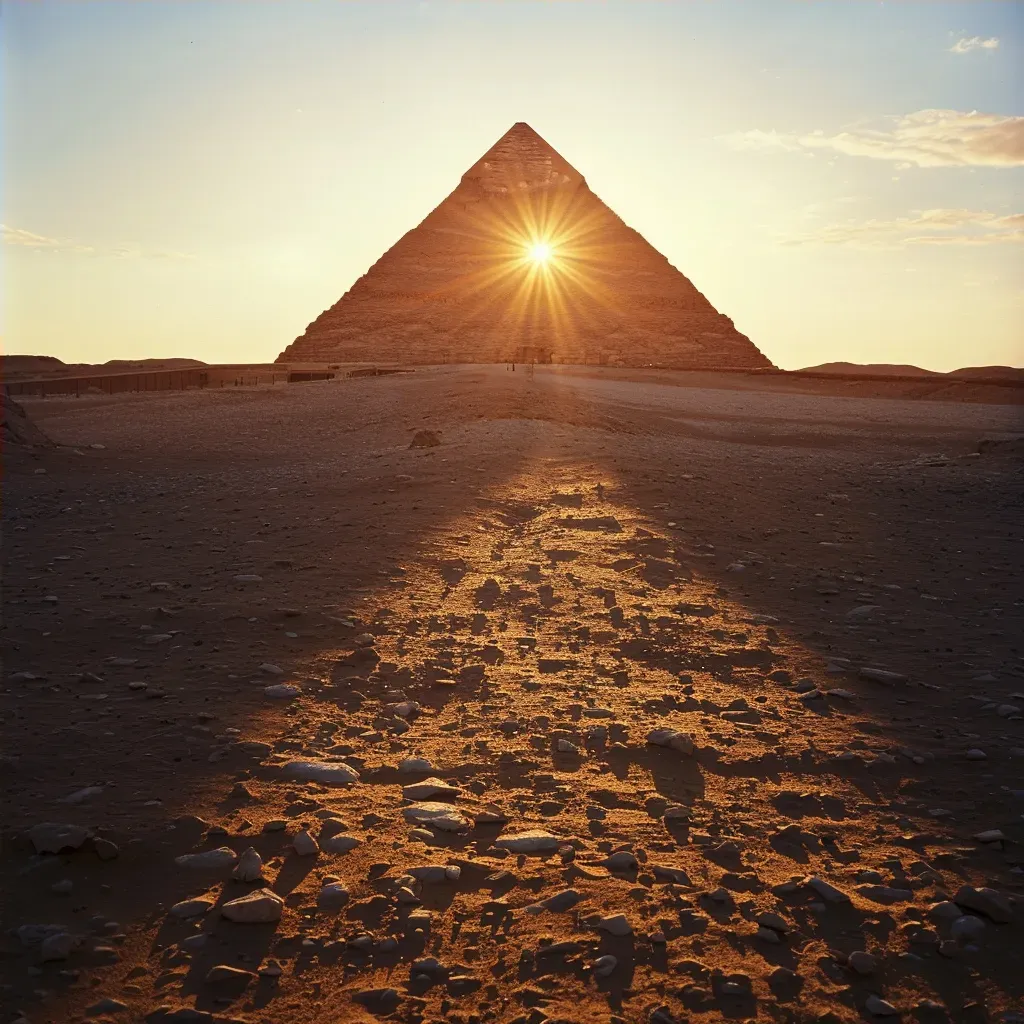 Ancient Egyptian pyramid casting shadows in the desert at sunset - Image 4