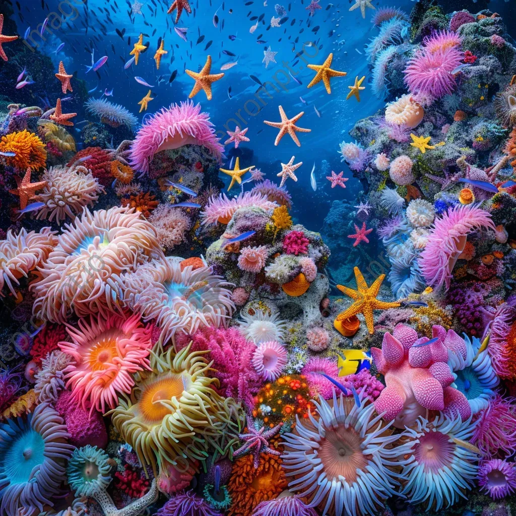 Majestic coral reef with starfish and anemones, shot with a Sony A7R IV. - Image 1