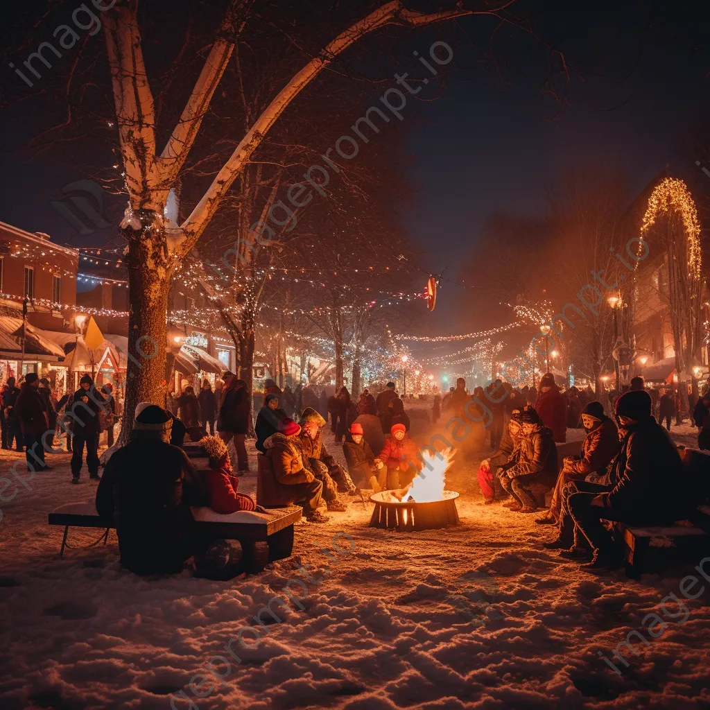 Families enjoying a winter festival in a snow-covered town square - Image 2