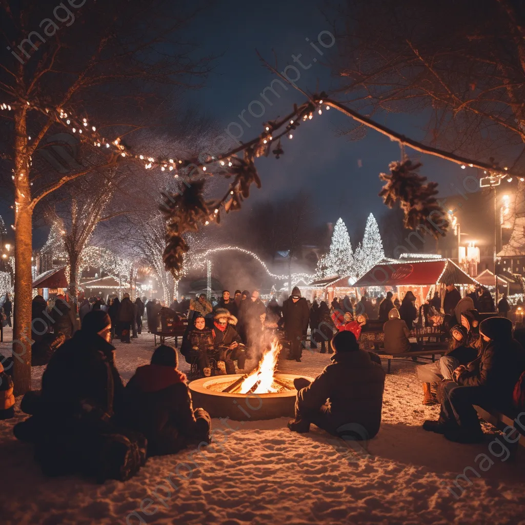 Families enjoying a winter festival in a snow-covered town square - Image 3