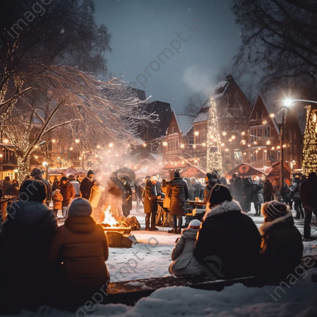 Families enjoying a winter festival in a snow-covered town square - Image 4