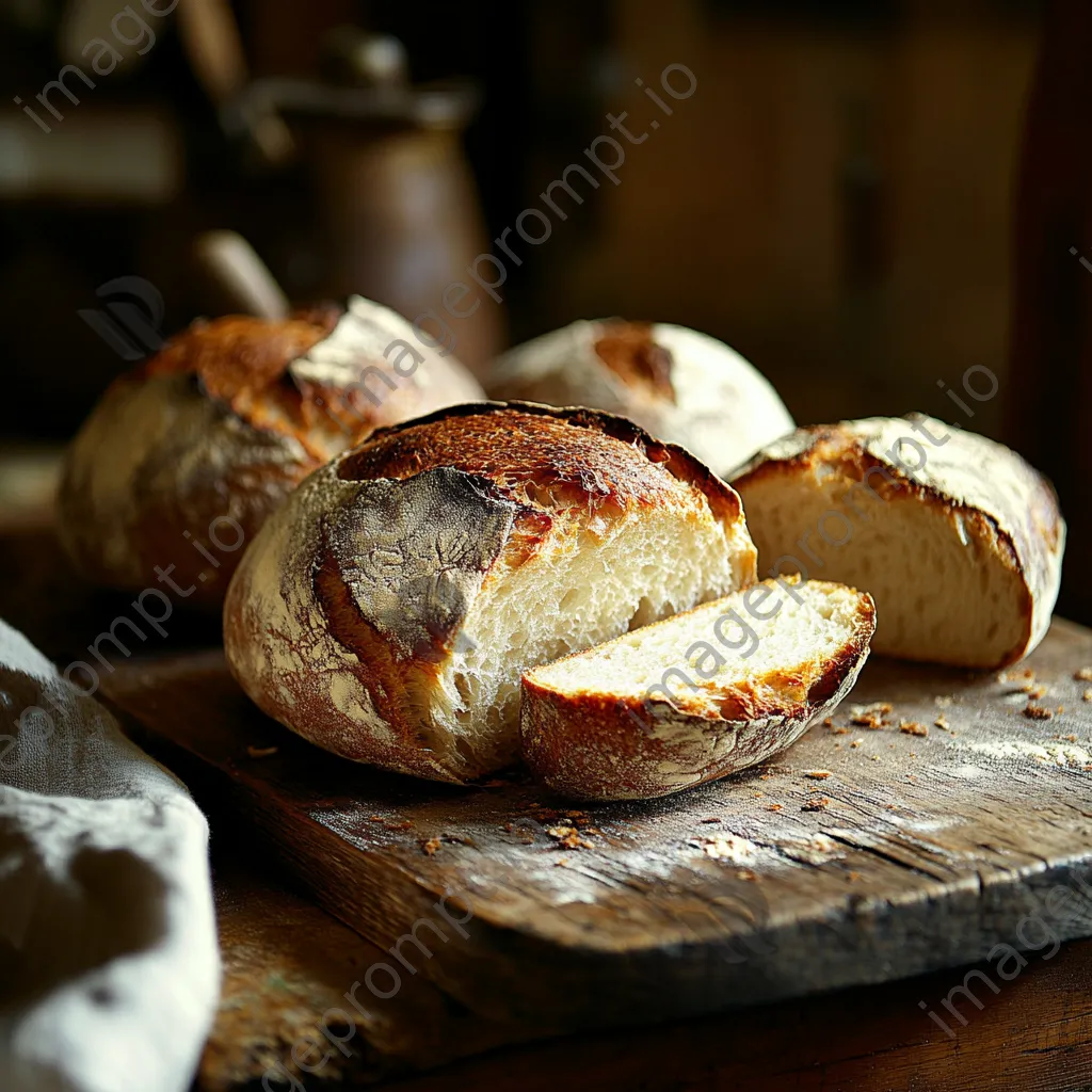 Artisan bread cooling on a wooden board in a cozy kitchen - Image 2