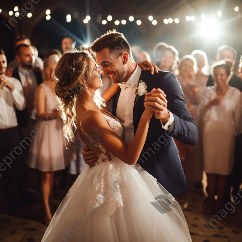 Couple sharing their first dance during wedding celebration. - Image 2