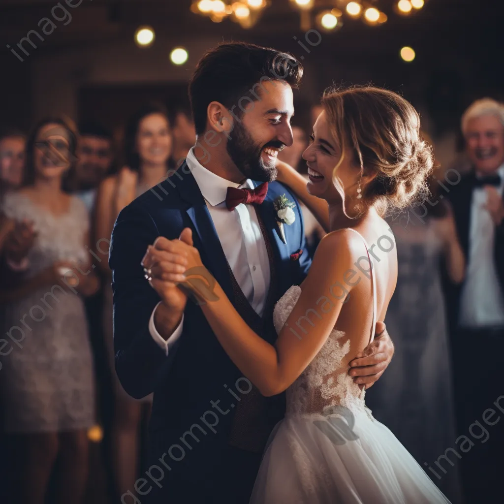 Couple sharing their first dance during wedding celebration. - Image 3