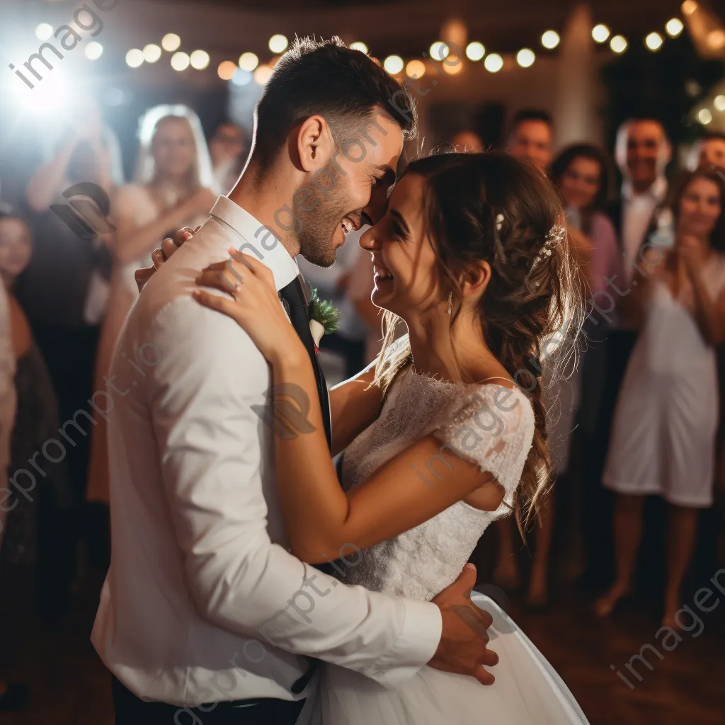 Couple sharing their first dance during wedding celebration. - Image 4