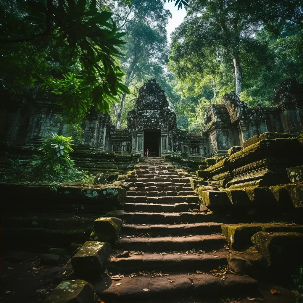 Angkor Wat temple complex in jungle with tourists exploring - Image 4