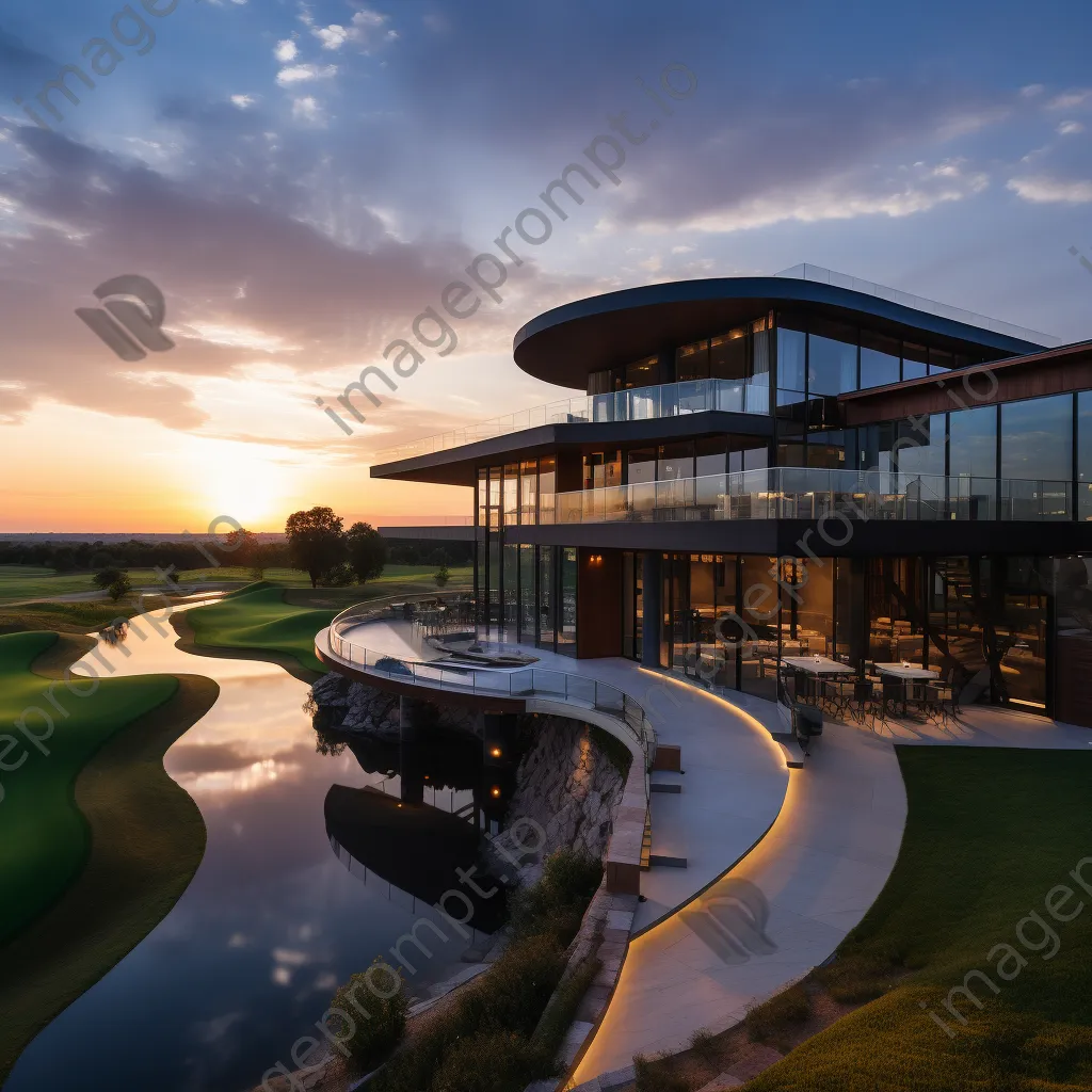 Luxury golf clubhouse overlooking greens at sunset - Image 2