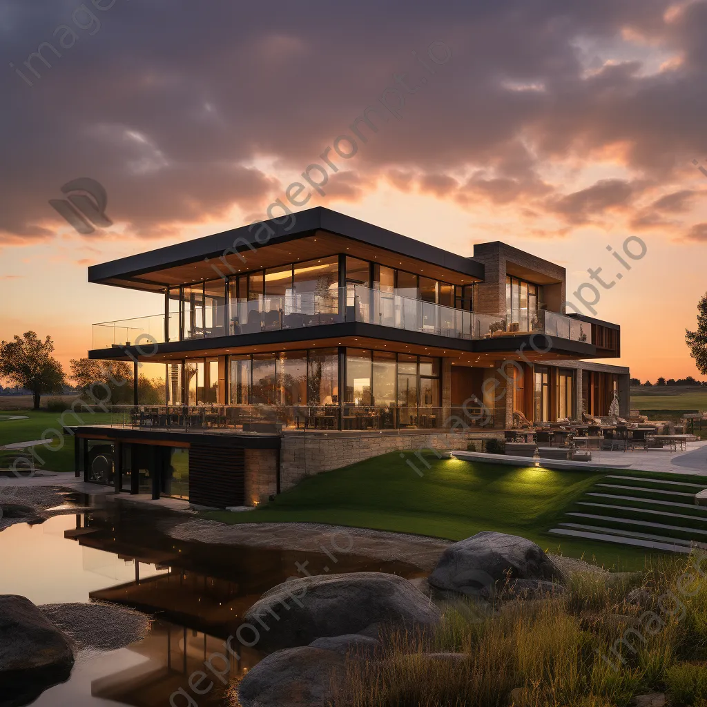 Luxury golf clubhouse overlooking greens at sunset - Image 3