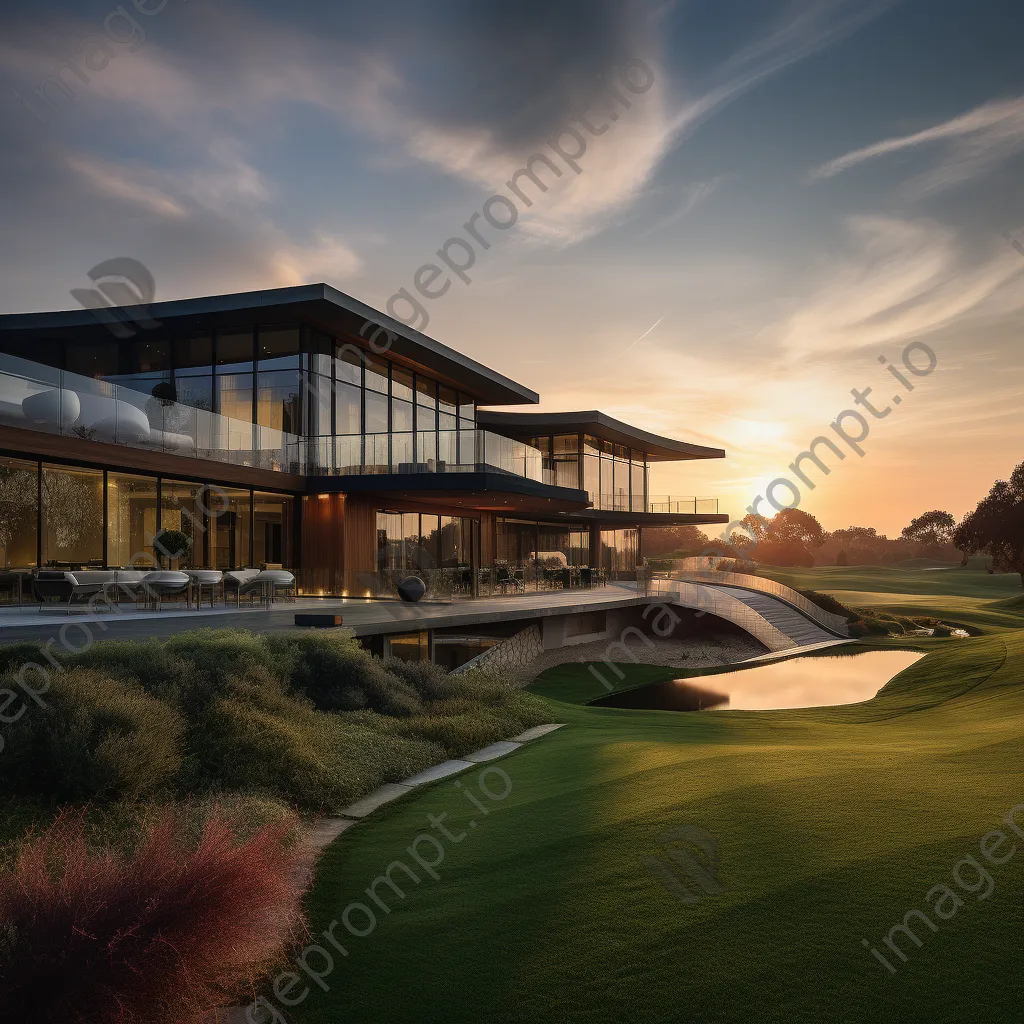 Luxury golf clubhouse overlooking greens at sunset - Image 4