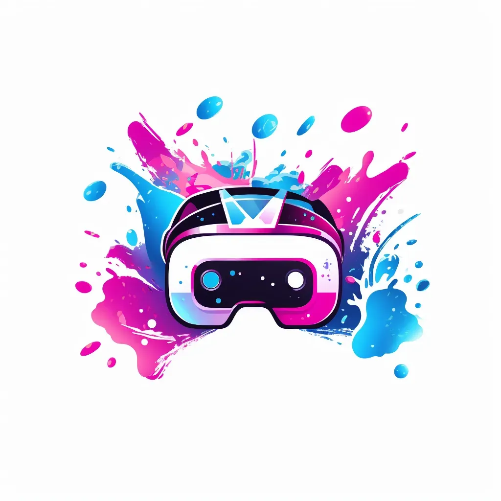 Playful and colorful logo with a VR headset icon in pink and blue - Image 1