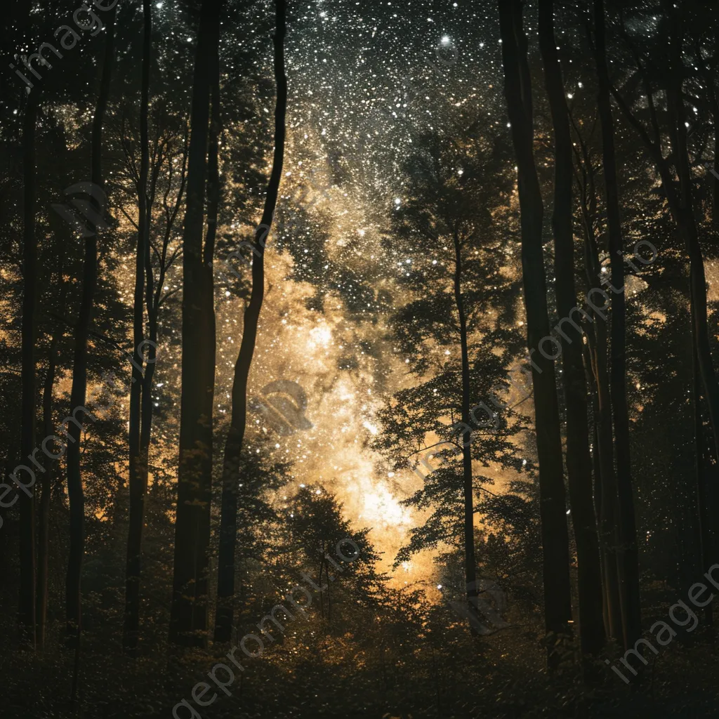 Milky Way galaxy seen through dense forest trees - Image 3