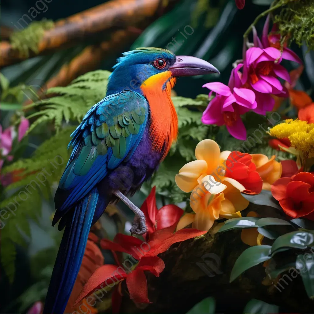 Tropical rainforest with colorful birds and flowers - Image 2