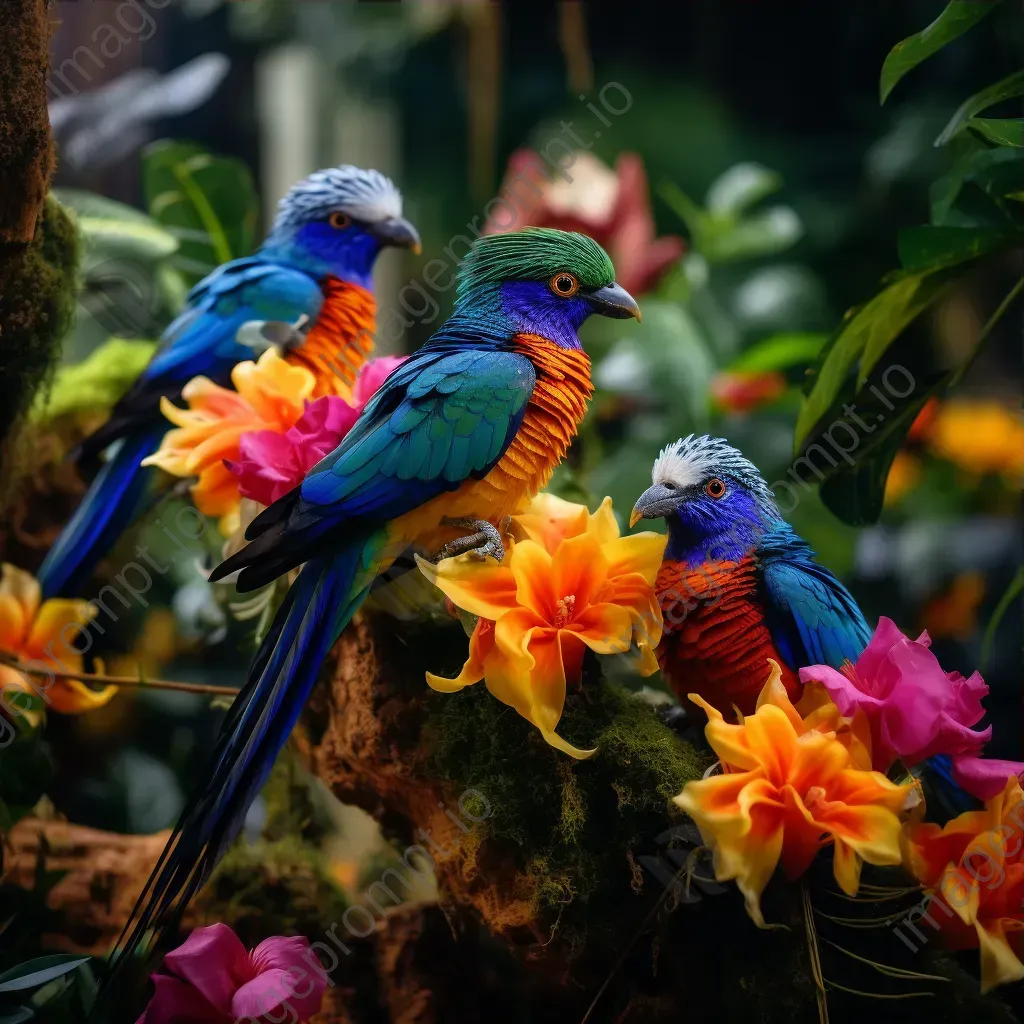 Tropical rainforest with colorful birds and flowers - Image 3