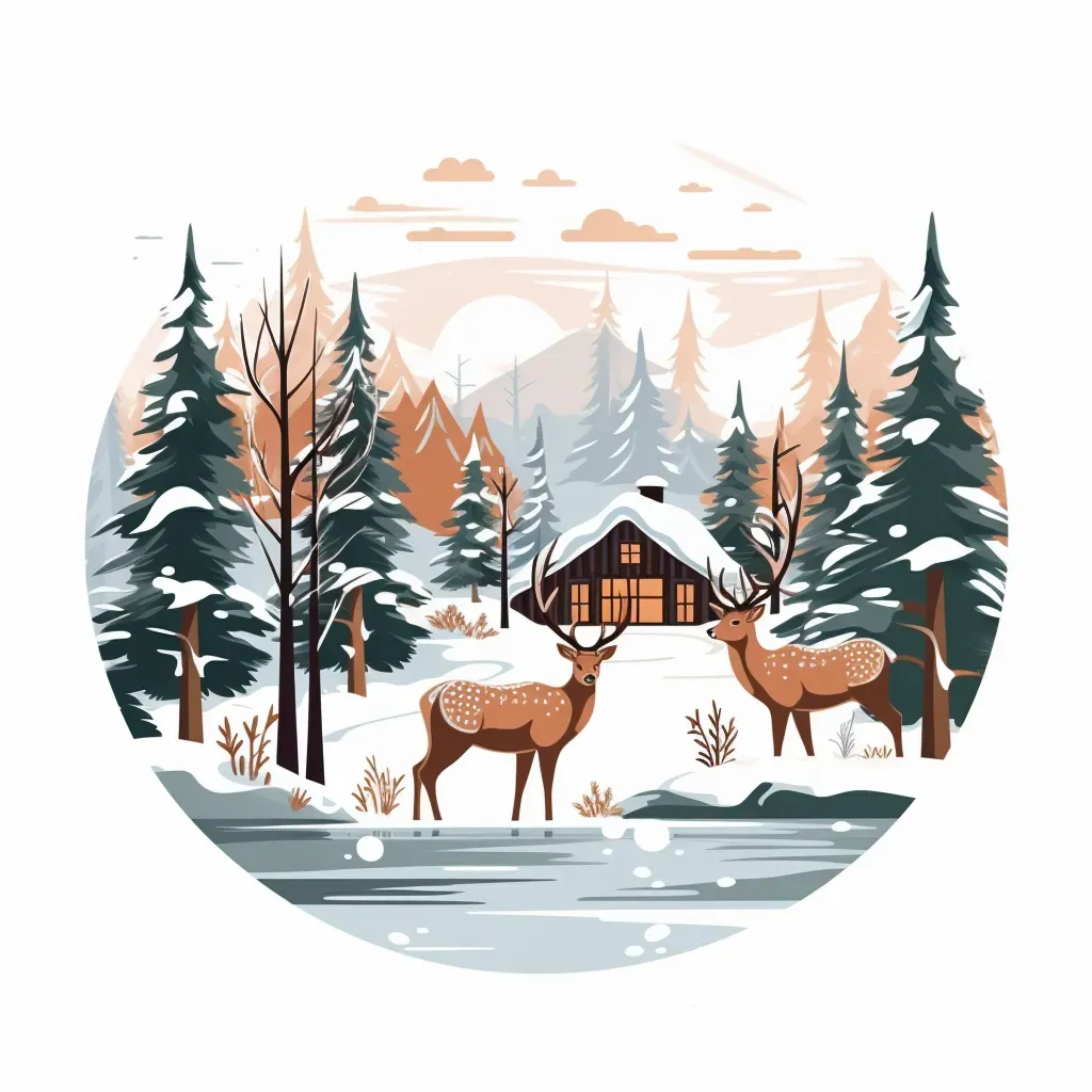 Winter wonderland logo with snowy landscape and reindeers - Image 3