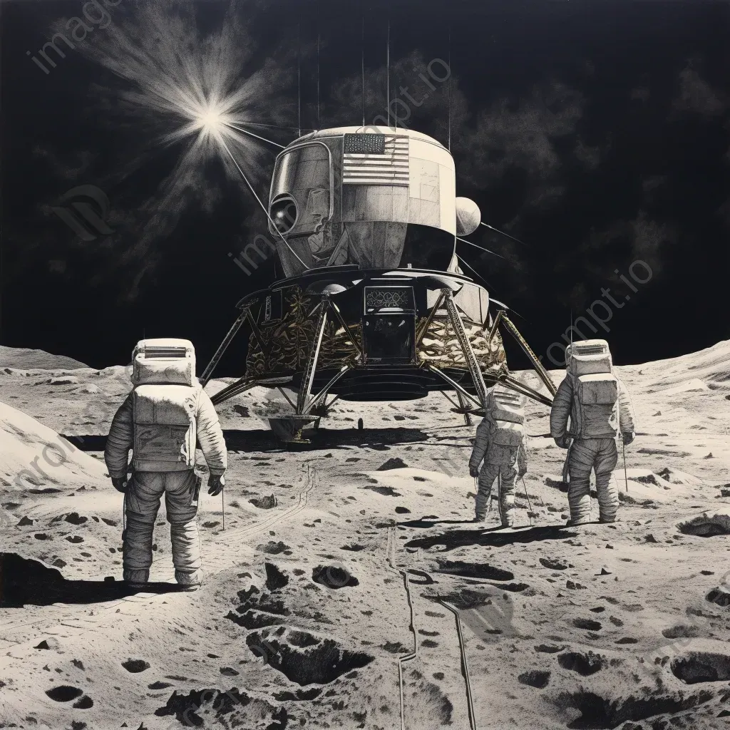 Monochrome charcoal depiction of the 1960s moon landing - Image 2