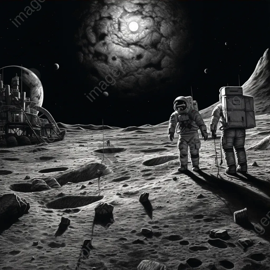 Monochrome charcoal depiction of the 1960s moon landing - Image 3