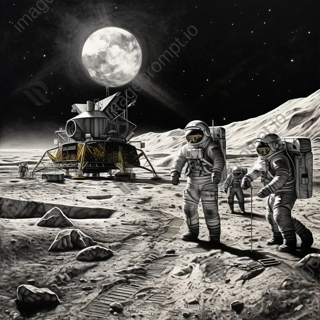 Monochrome charcoal depiction of the 1960s moon landing - Image 4