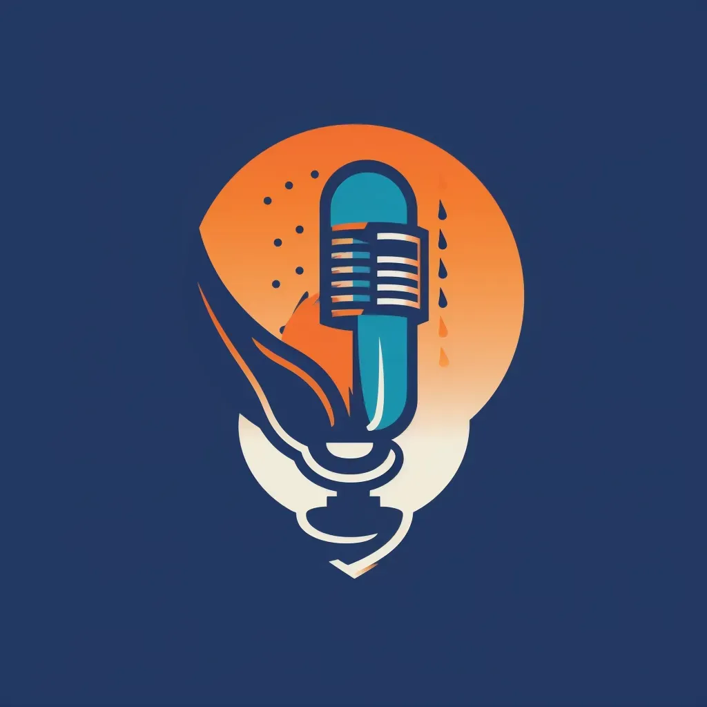 Bold and impactful sports podcast logo with a stylized microphone icon in blue and orange - Image 1