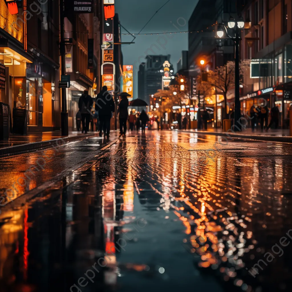 Busy city street reflecting lights in the rain, black and white high contrast - Image 2