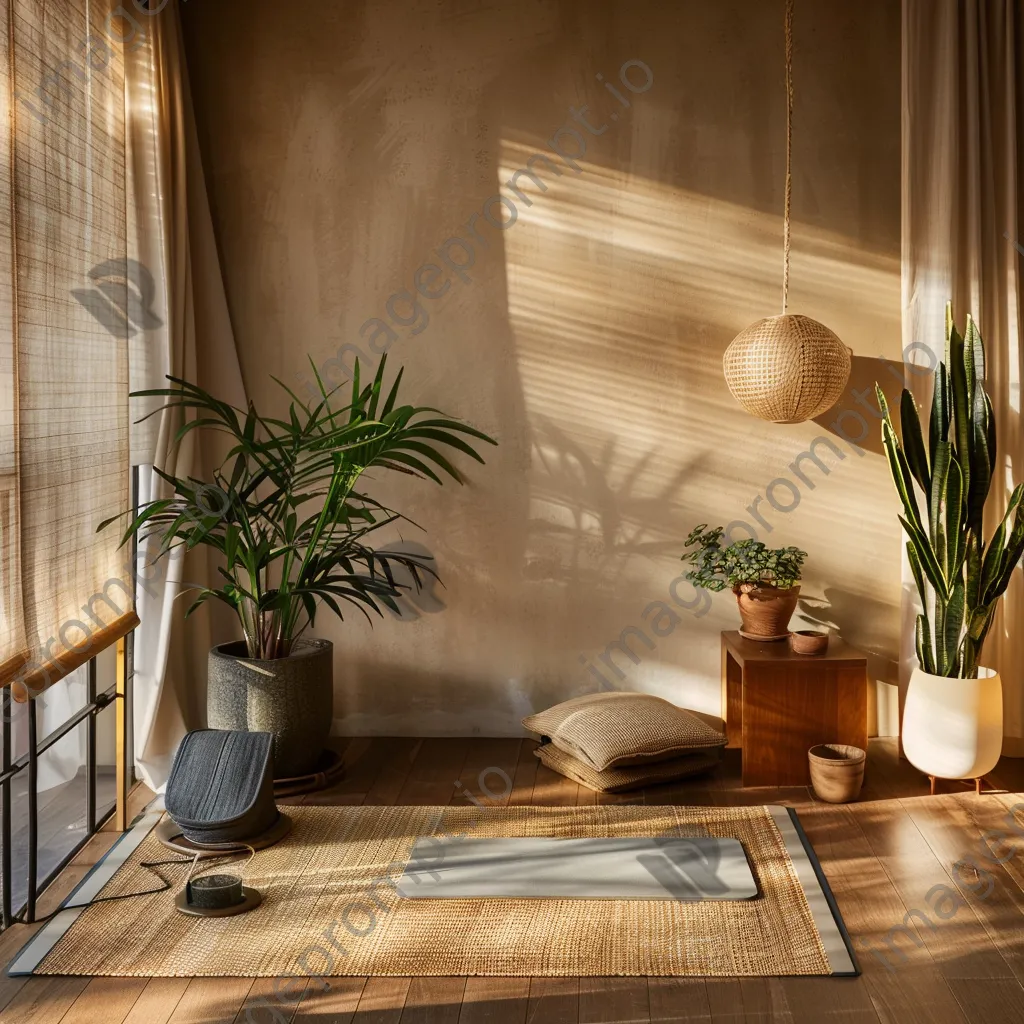 Meditation corner with yoga mat and plants in home office - Image 2