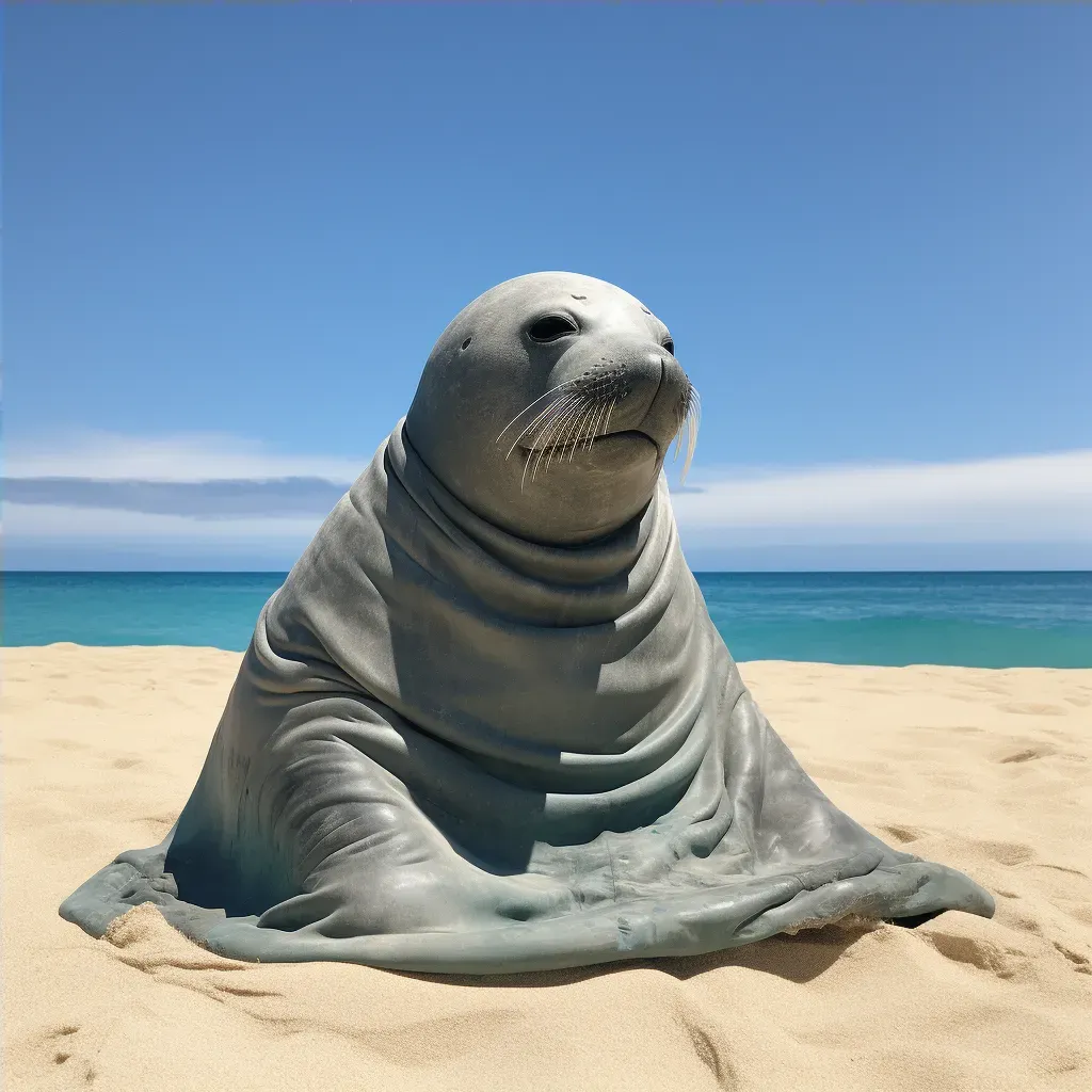 Hawaiian monk seal resting on sandy beach with clear blue ocean and sky - Image 4