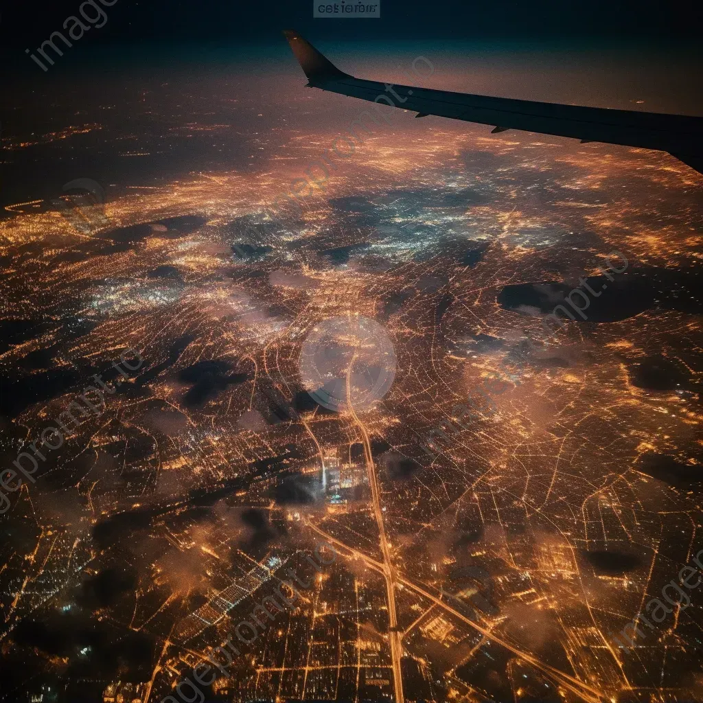 City lights shining brightly at night seen from airplane window - Image 2