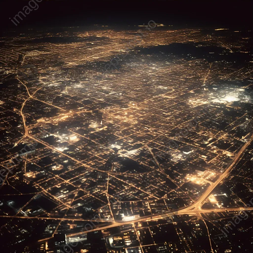 City lights shining brightly at night seen from airplane window - Image 3