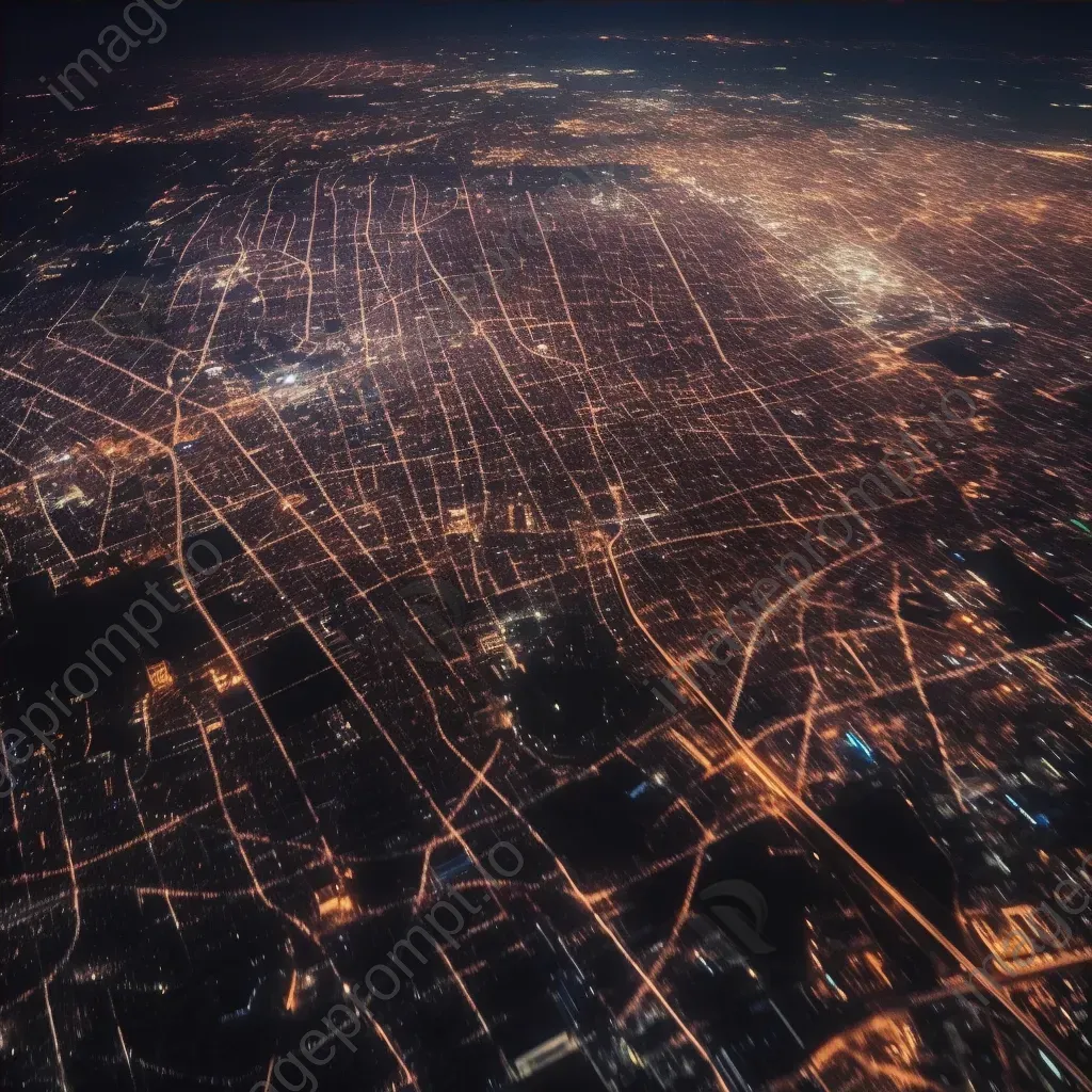 City lights shining brightly at night seen from airplane window - Image 4