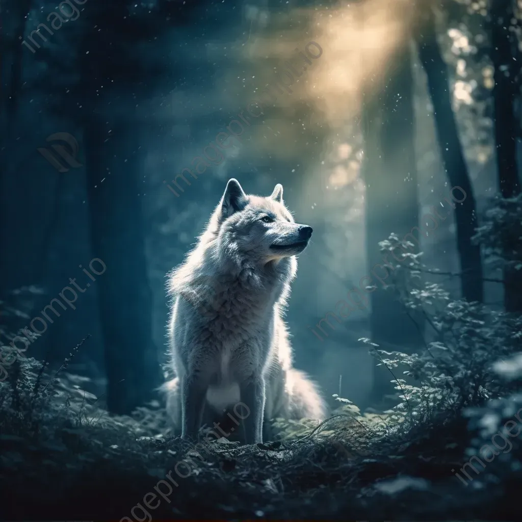 Lone wolf in mystical forest under moonlight - Image 2