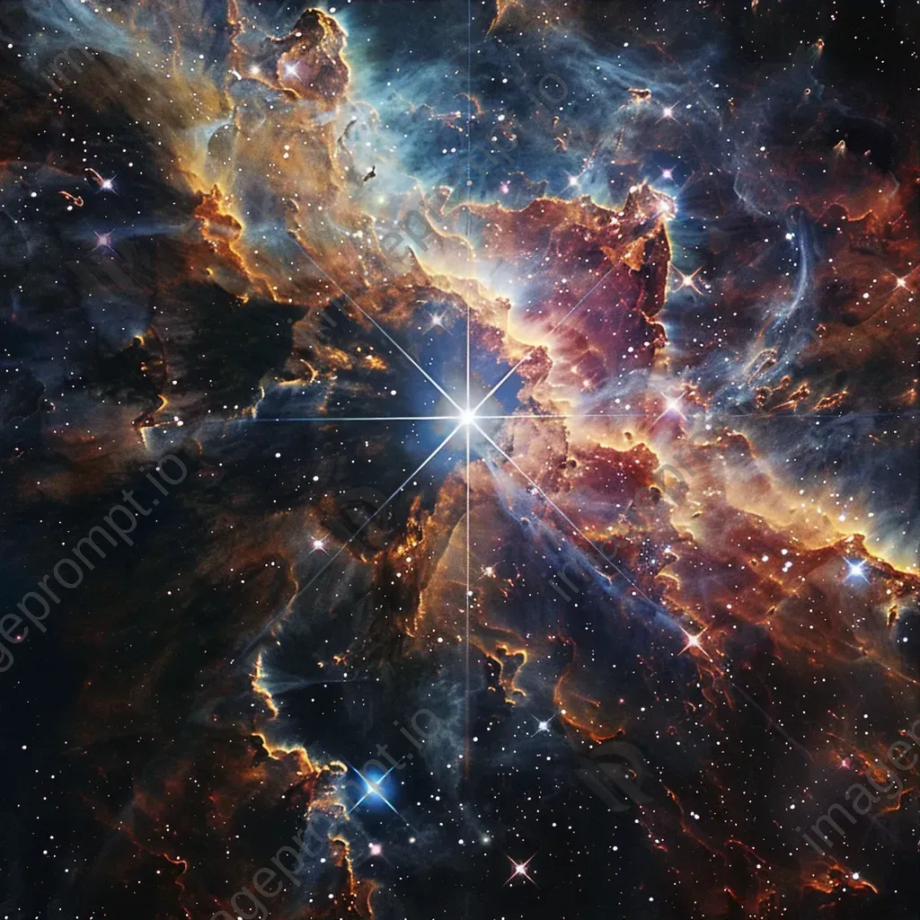 Luminous star in a cosmic backdrop with colorful nebulae and distant galaxies - Image 3