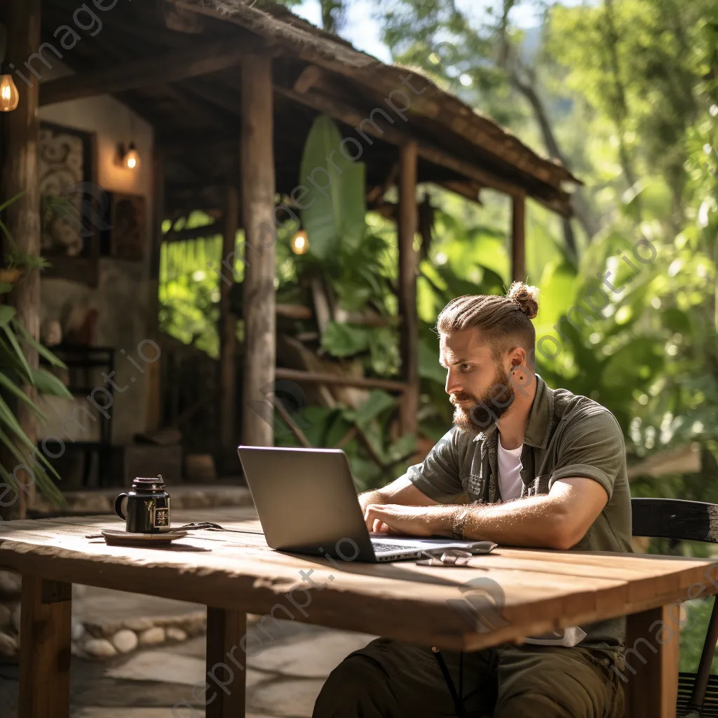 Digital nomad studying with a laptop in nature - Image 1