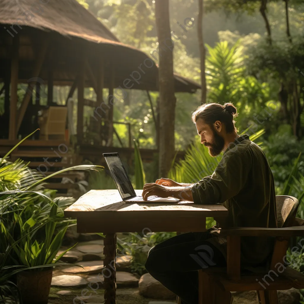 Digital nomad studying with a laptop in nature - Image 4