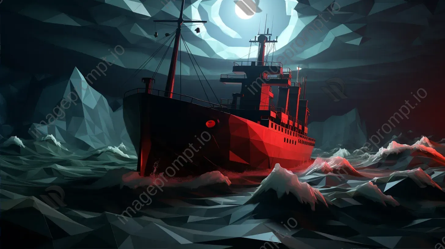 Low poly cargo ship on a stormy sea, reflects gothic seafaring aesthetics - Image 2