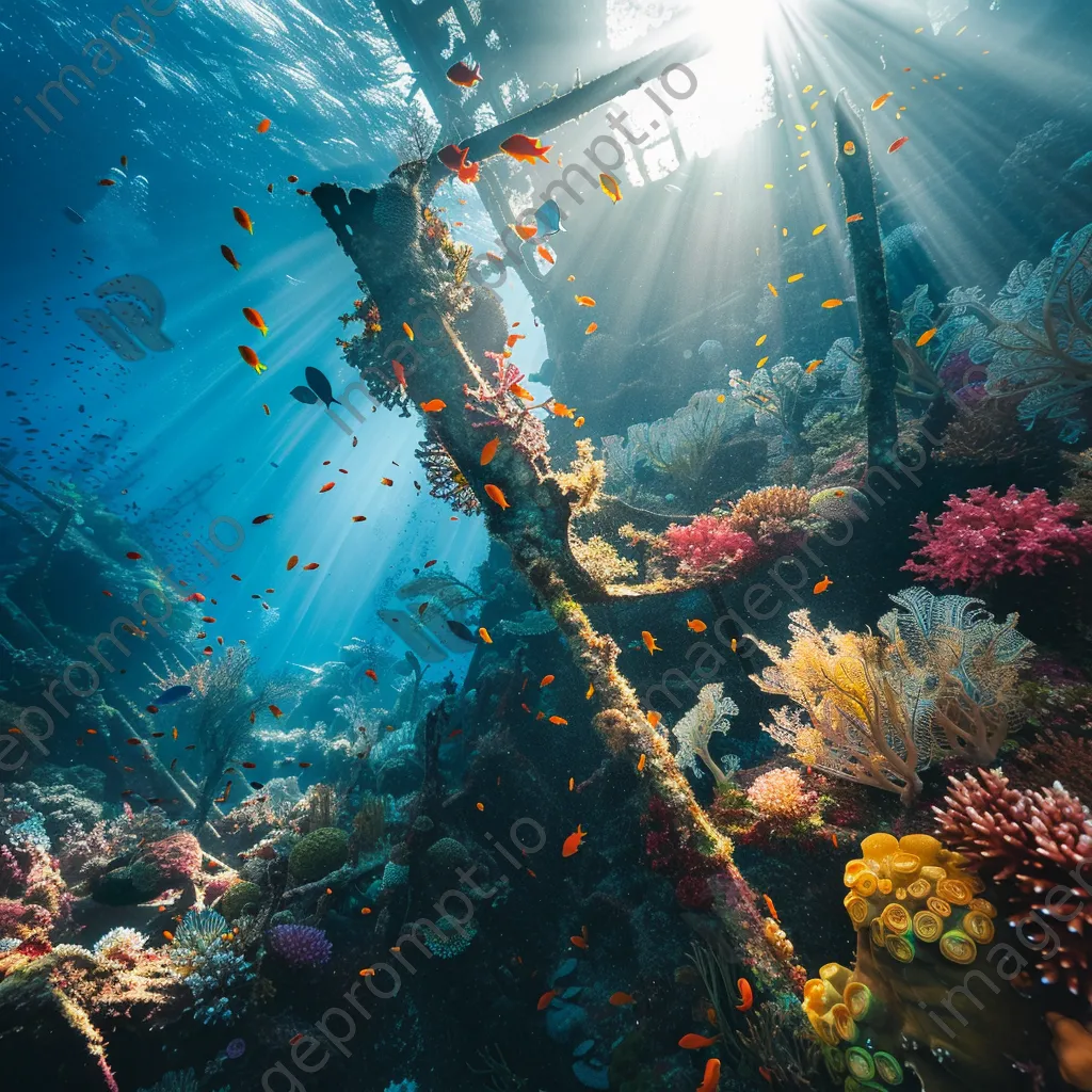 Underwater shipwreck with coral and fish - Image 1