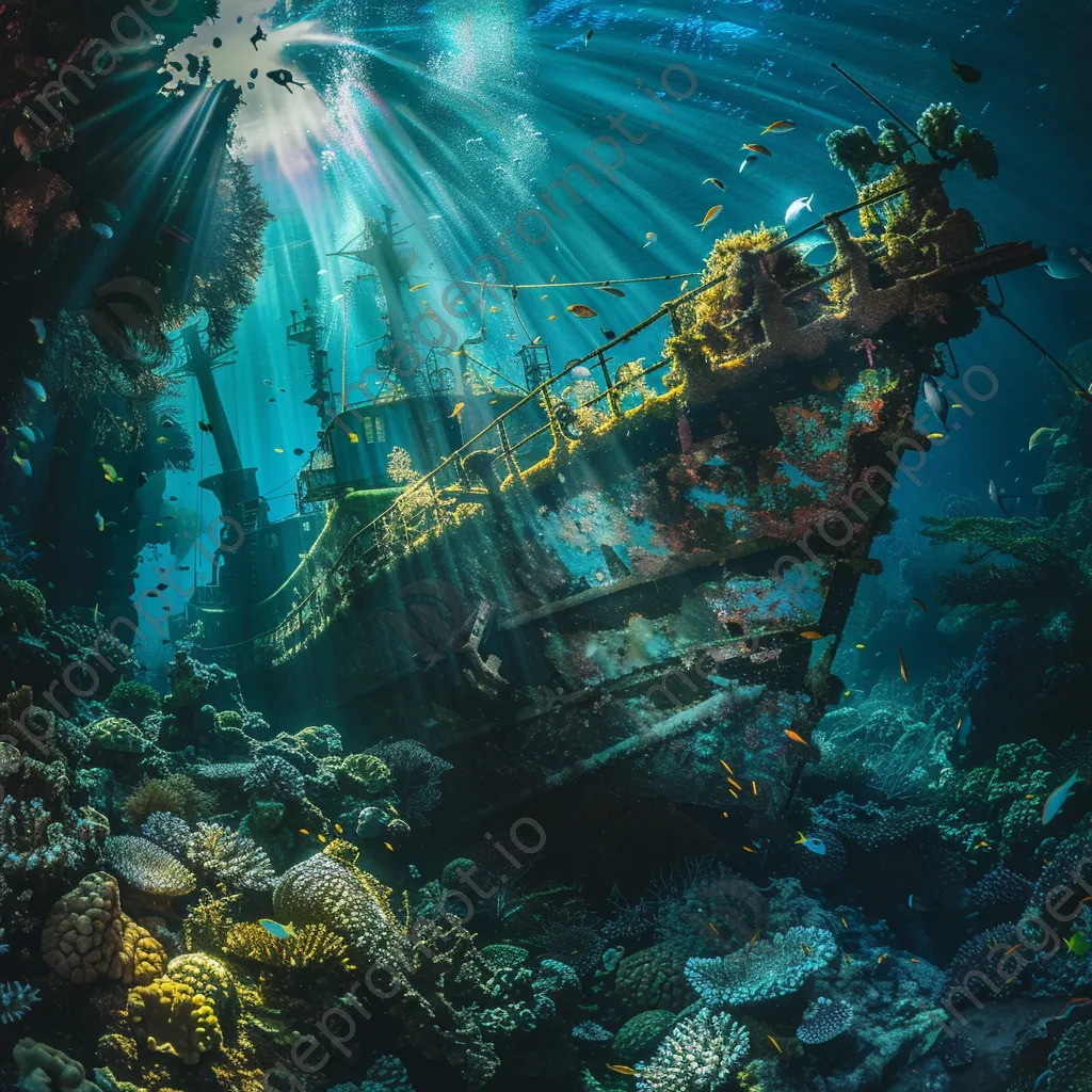 Underwater shipwreck with coral and fish - Image 2