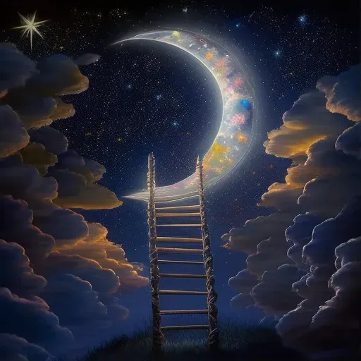 Celestial ladder stretching from earth to cosmos under moonlight - Image 1