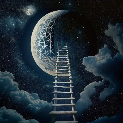 Celestial ladder stretching from earth to cosmos under moonlight - Image 3