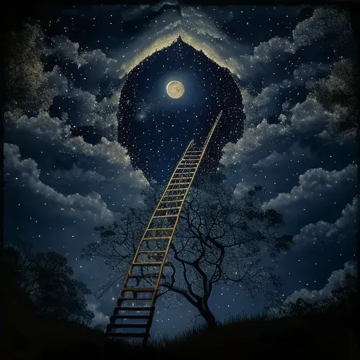 Celestial ladder stretching from earth to cosmos under moonlight - Image 4