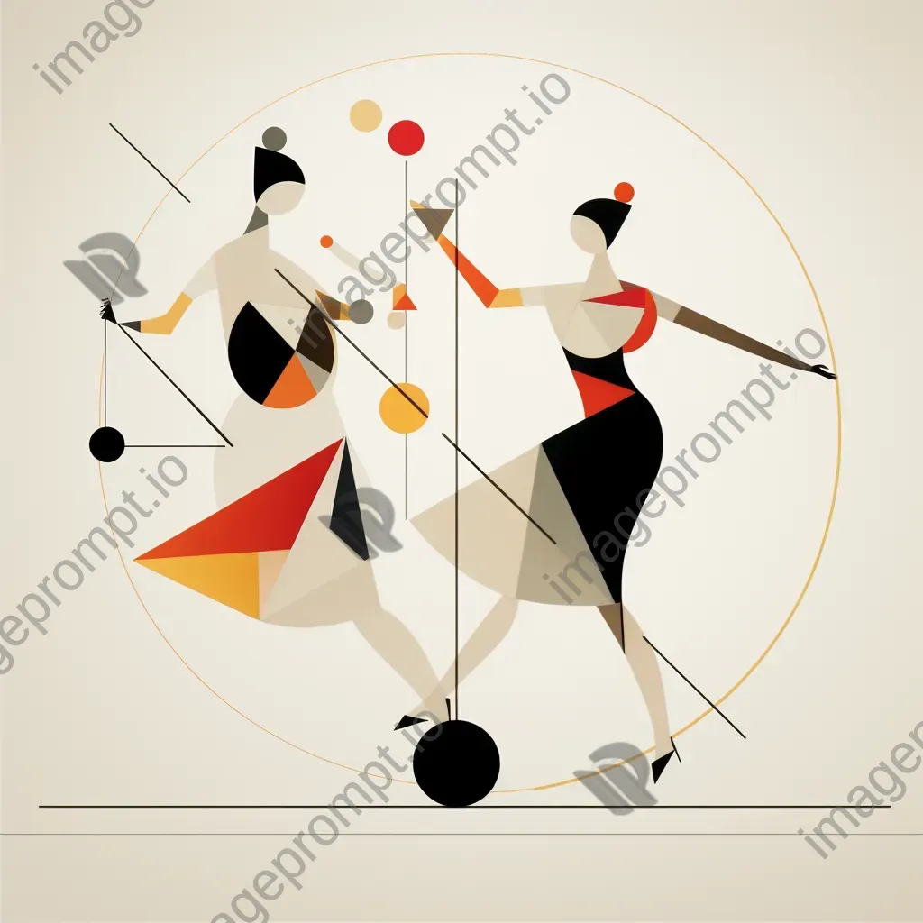 Minimalist depiction of a Bauhaus ballet scene with abstract dancers and geometric shapes - Image 2