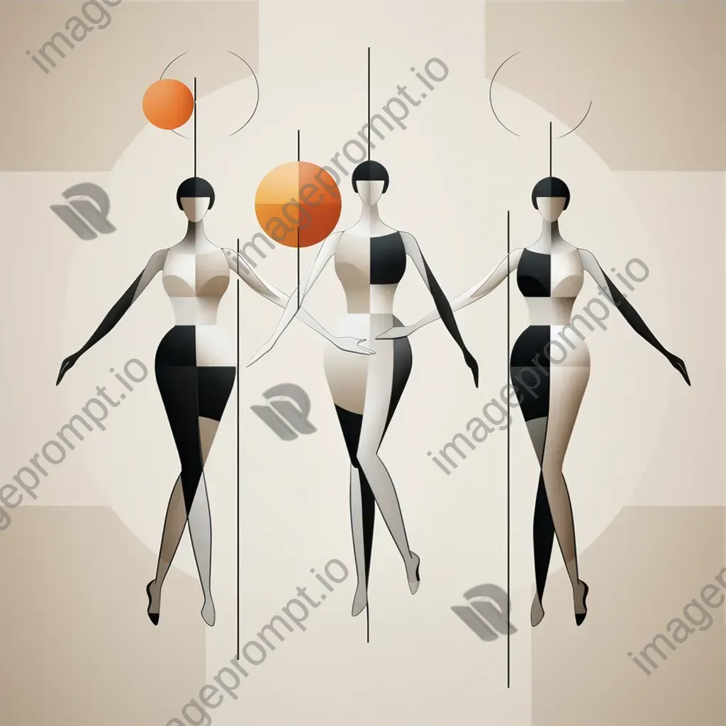 Minimalist depiction of a Bauhaus ballet scene with abstract dancers and geometric shapes - Image 3