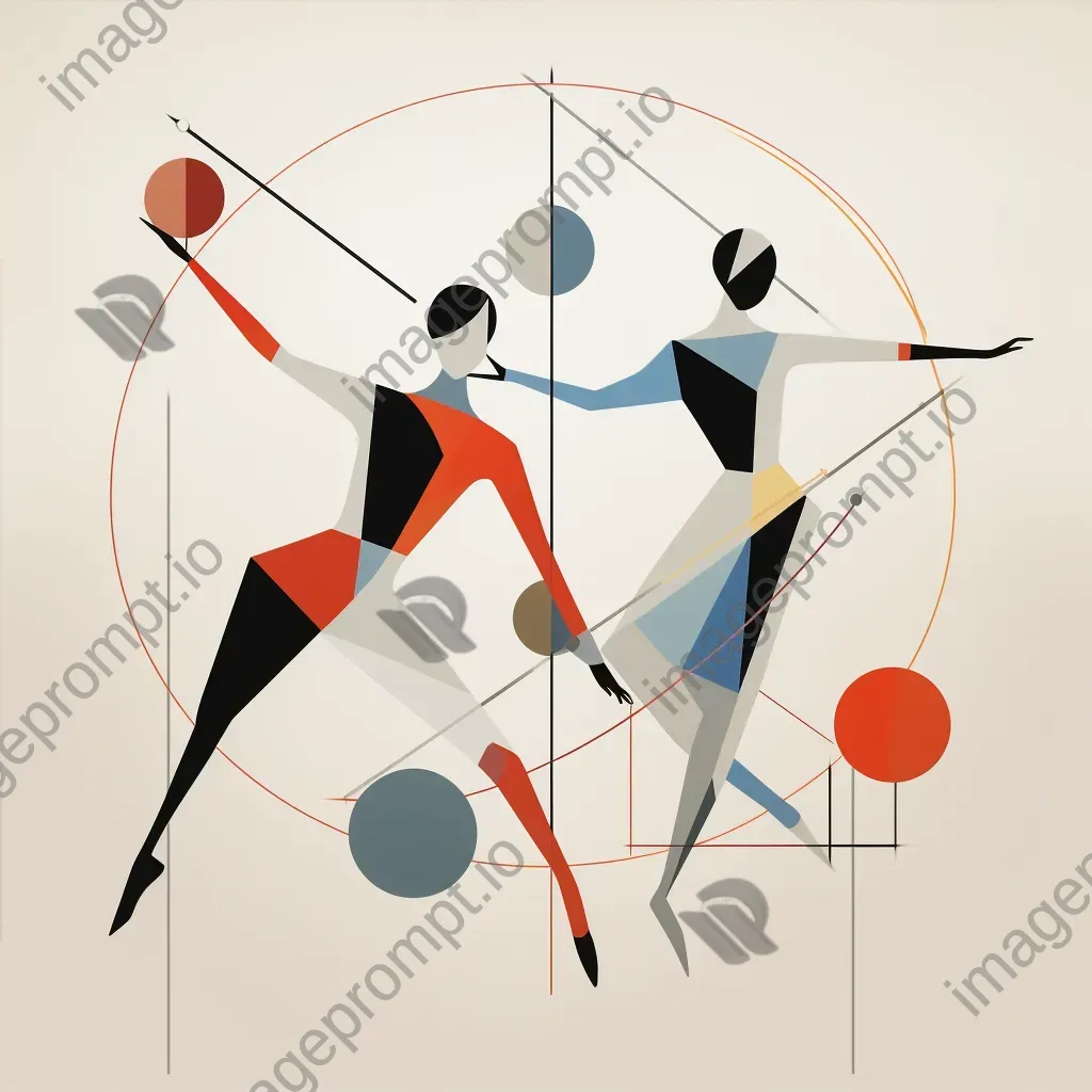 Minimalist depiction of a Bauhaus ballet scene with abstract dancers and geometric shapes - Image 4