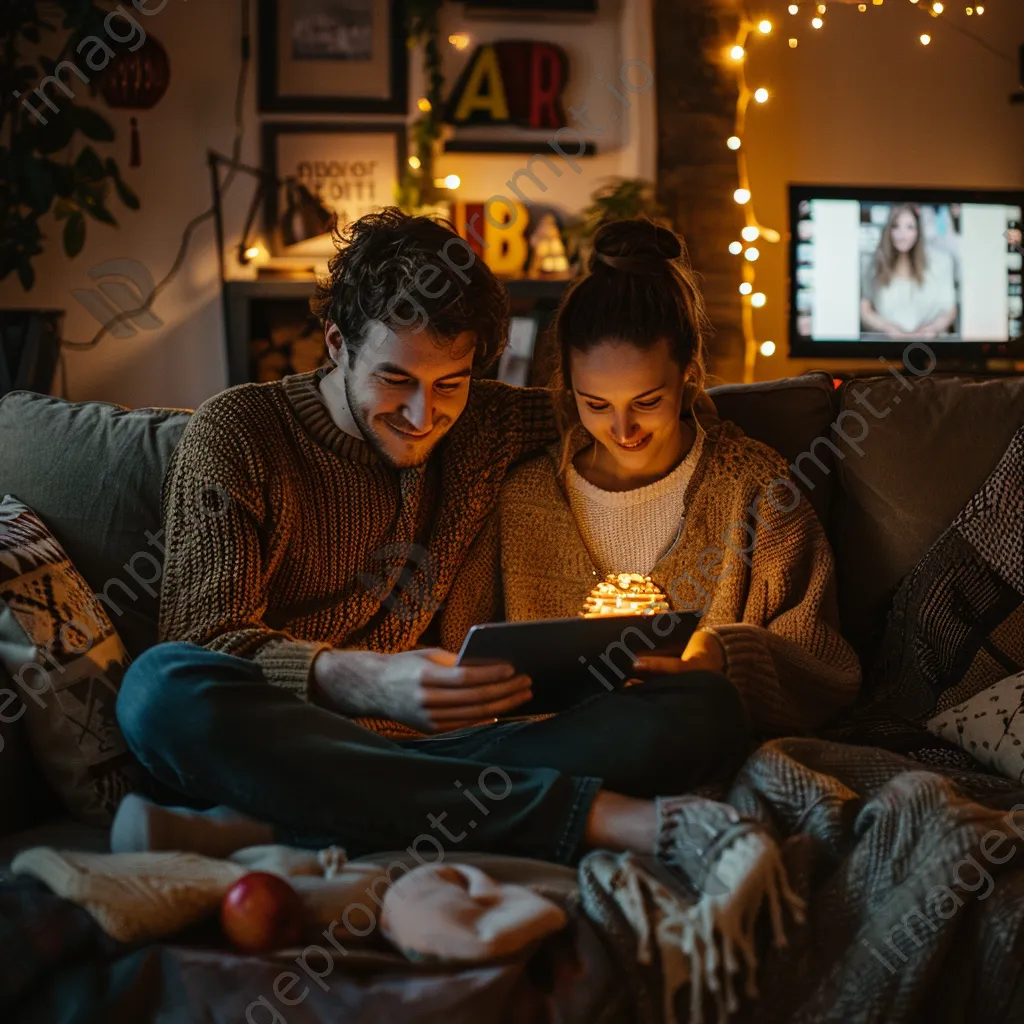 Couple online shopping on couch - Image 1