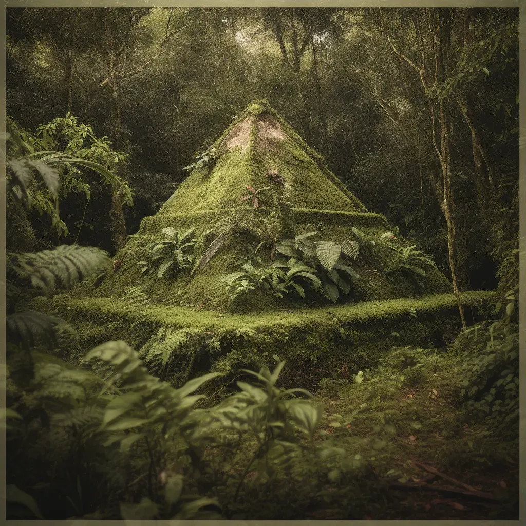 Image of an Aztec pyramid covered in green moss surrounded by dense jungle vegetation - Image 3