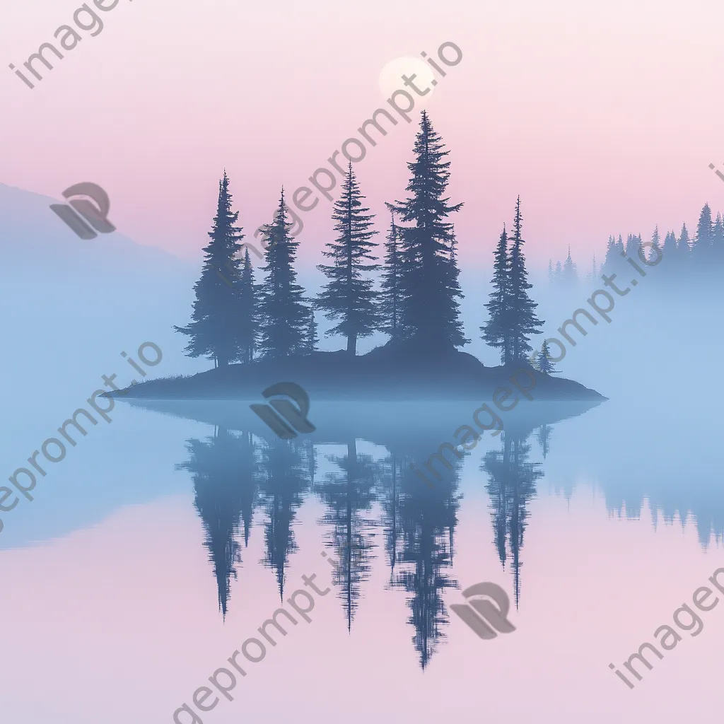 Misty lake with silhouetted trees at dawn - Image 2