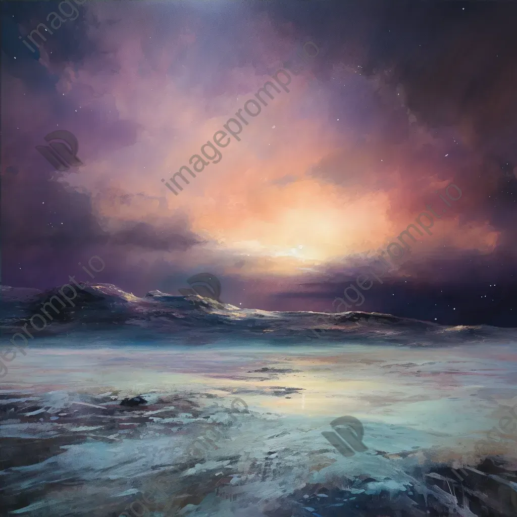 Realistic depiction of ethereal aurora lights over barren Arctic landscape - Image 4