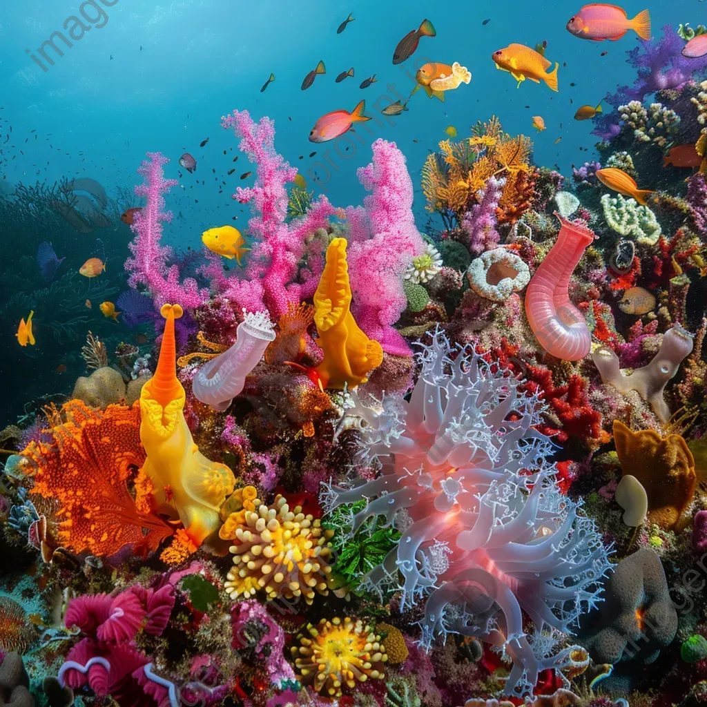 Exotic coral reef with sea slugs and marine flora, photographed with a Hasselblad X1D II 50C. - Image 1